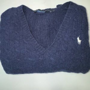 Ralph Lauren Sport 100% Lambs Wool Cable Knit Sweater Navy